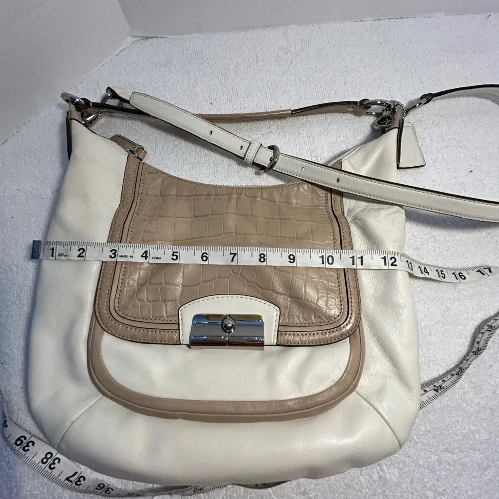 Coach Madison Ivory Tan Croc Embossed Leather Hobo Crossbody Bag F22509